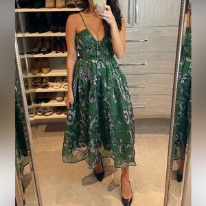 Green Floral Spaghetti-Strap Midi Dress